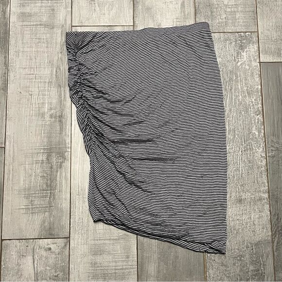 NWT Splendid Navy Blue Ivory Striped Asymmetrical Ruched Stretch Pull On Skirt S - Picture 8 of 9